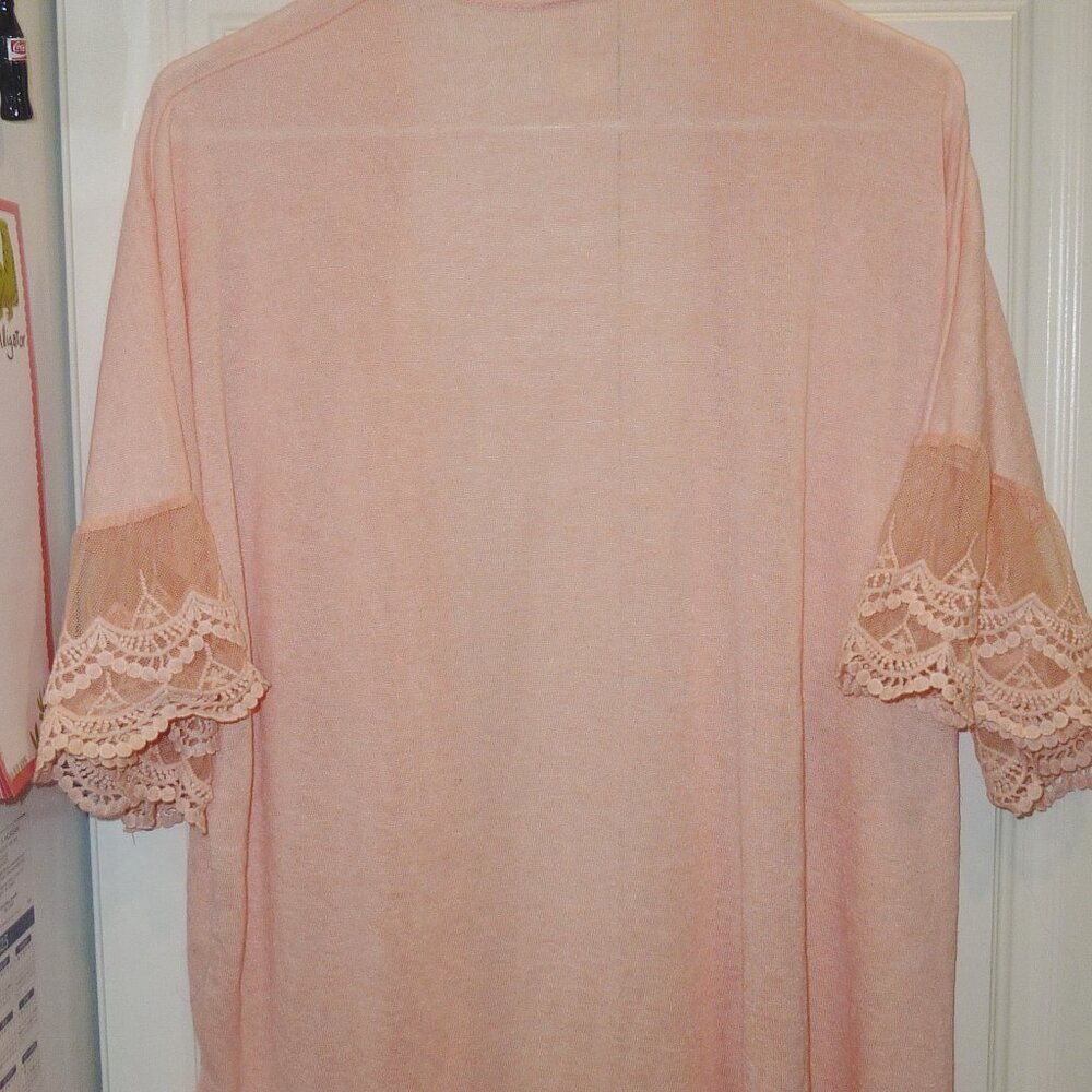 7th Ray Women's Light Peach Short Sleeve Lace Open Cardigan Medium - Picture 5 of 5